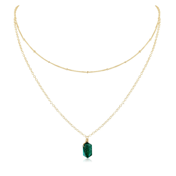 Emerald Double Terminated Crystal Chain Layered Choker Necklace