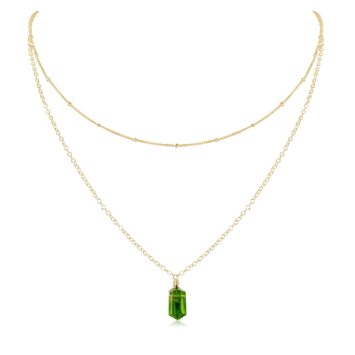 Peridot Double Terminated Crystal Chain Layered Choker Necklace