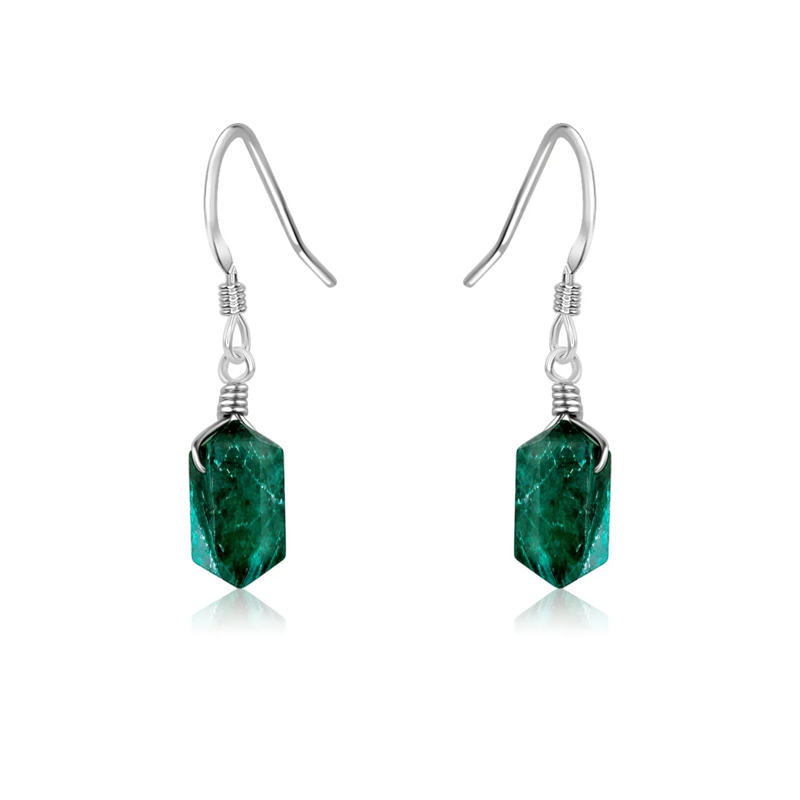 Emerald Mini Double Terminated Crystal Point Dangle Drop Earrings