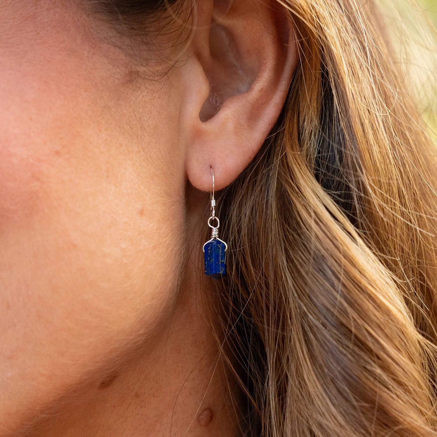 Lapis Lazuli Mini Double Terminated Crystal Point Dangle Drop Earrings