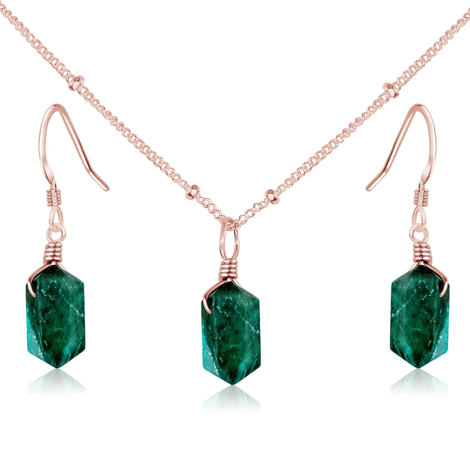 Emerald Double Terminated Crystal Jewellery Set