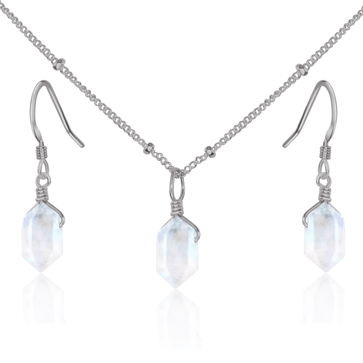 Rainbow Moonstone Double Terminated Crystal Jewellery Set