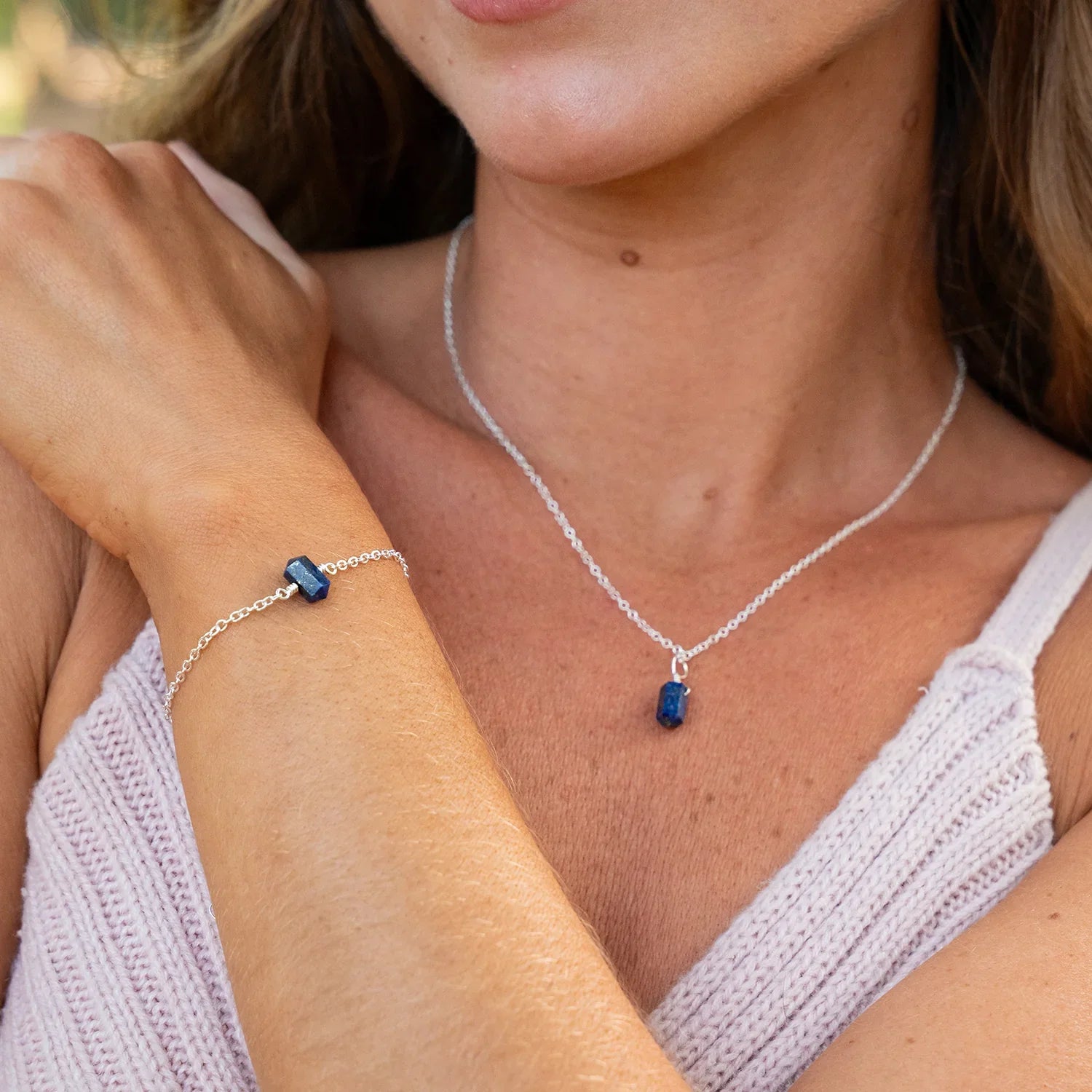 Lapis Lazuli Double Terminated Mini Crystal Point Bracelet