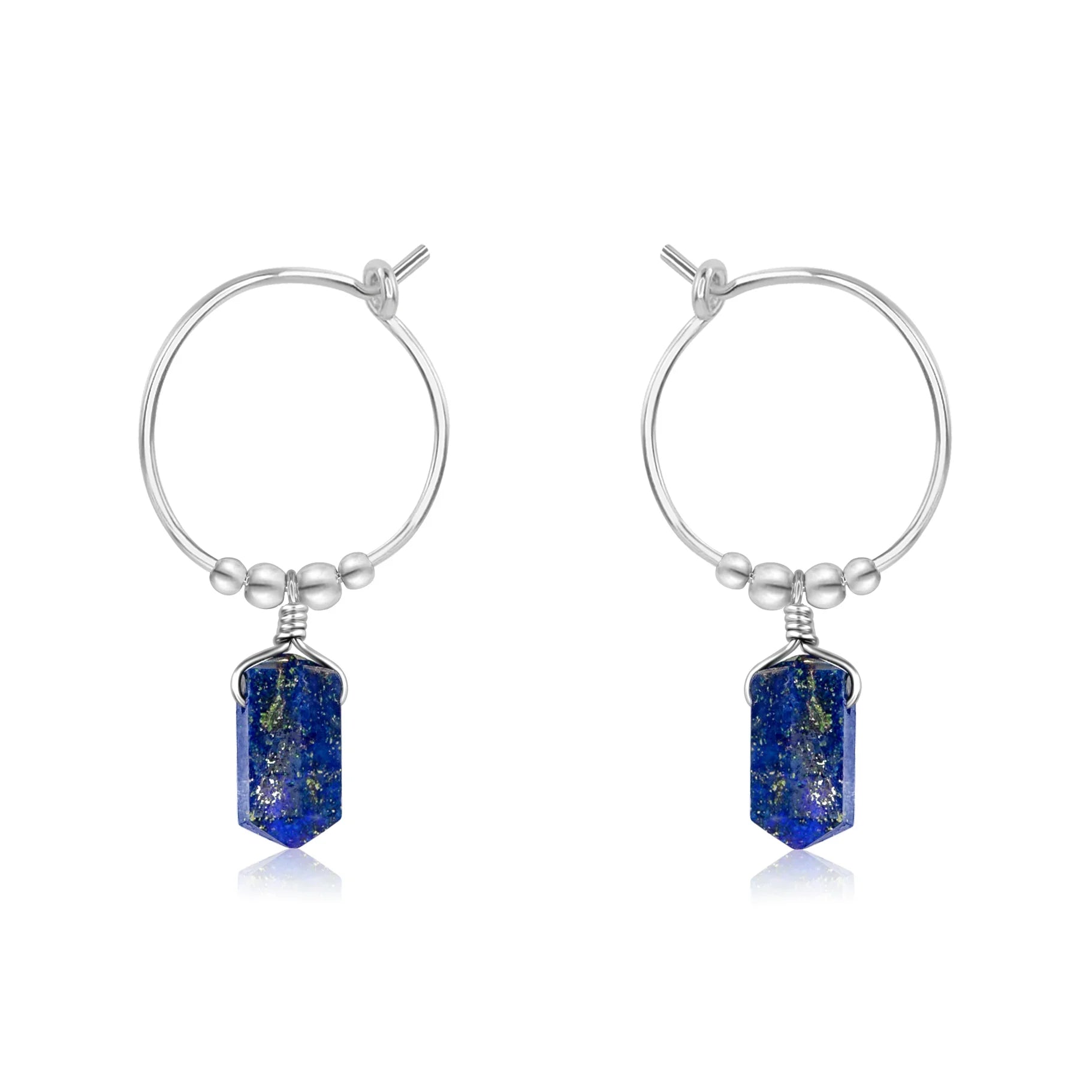Double Terminated Lapis Lazuli Mini Crystal Point Dangle Hoop Earrings