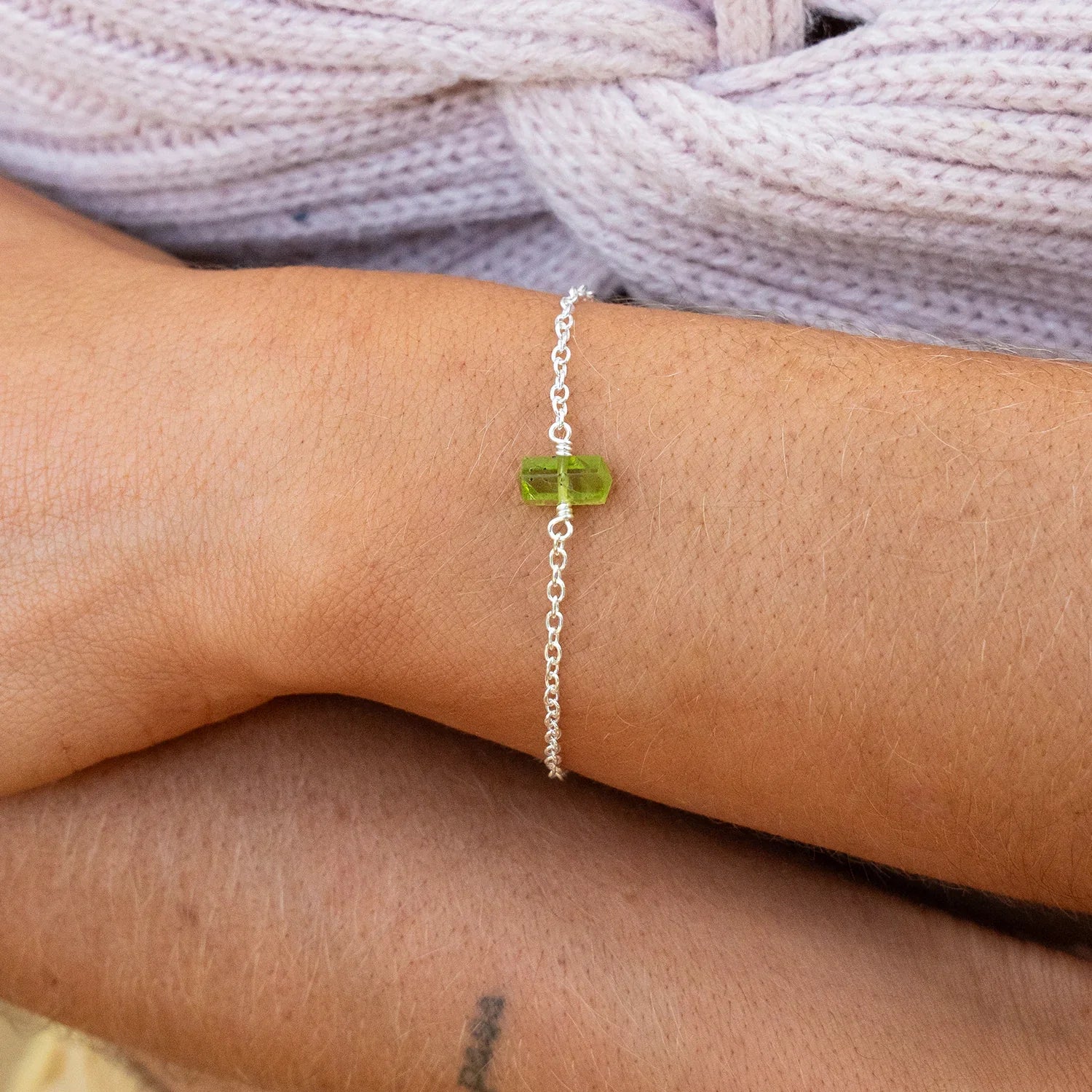 Peridot Double Terminated Mini Crystal Point Bracelet