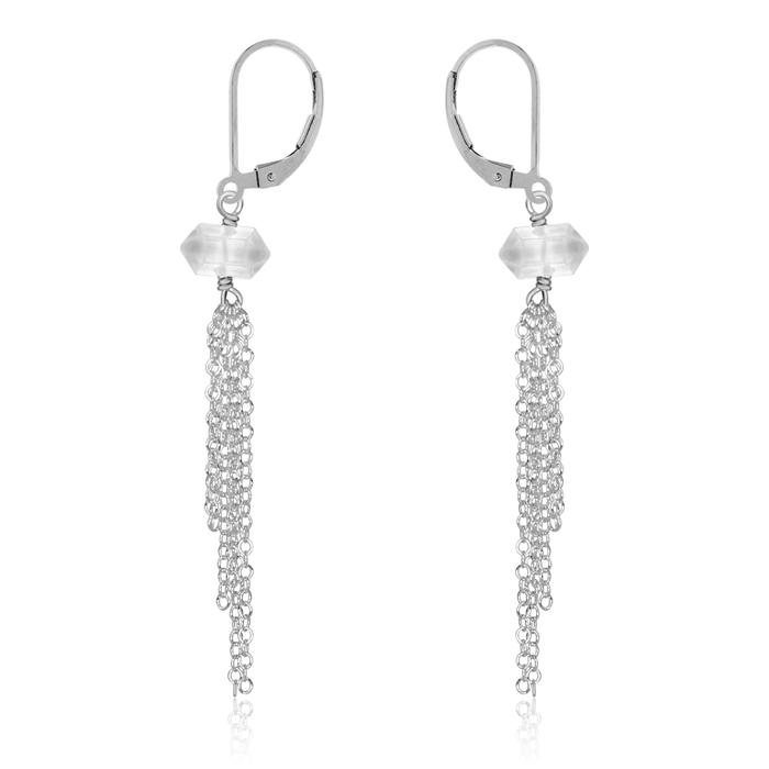 Crystal Quartz Double Terminated Crystal Point Tassel Earrings - Crystal Quartz Double Terminated Crystal Point Tassel Earrings - Sterling Silver - Luna Tide Handmade Crystal Jewellery