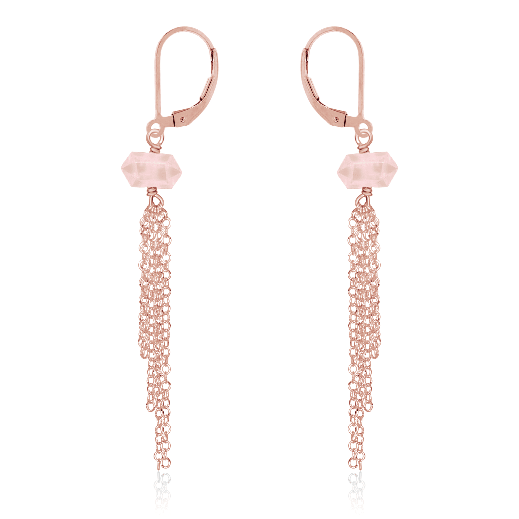 Rose Quartz Double Terminated Crystal Point Tassel Earrings - Rose Quartz Double Terminated Crystal Point Tassel Earrings - 14k Rose Gold Fill - Luna Tide Handmade Crystal Jewellery