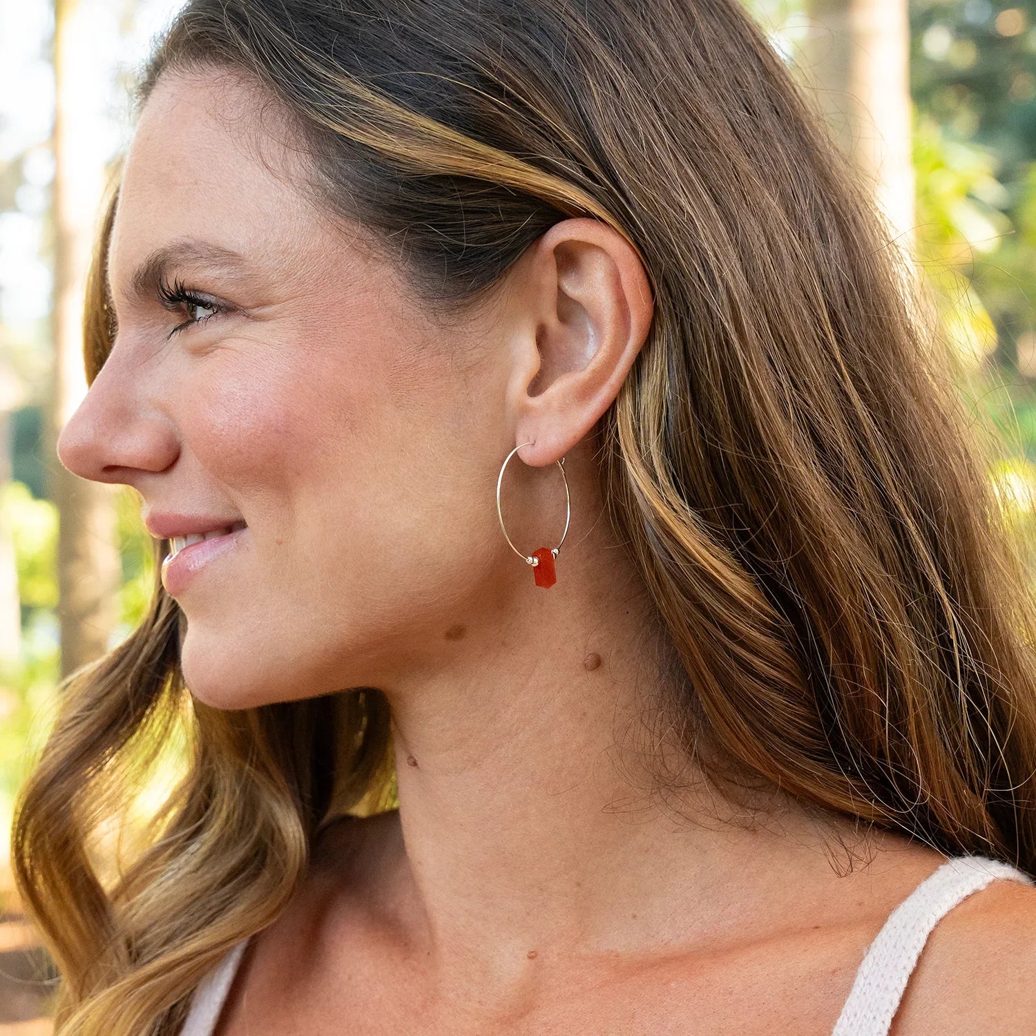 Large Hoop Carnelian Double Terminated Crystal Point Earrings