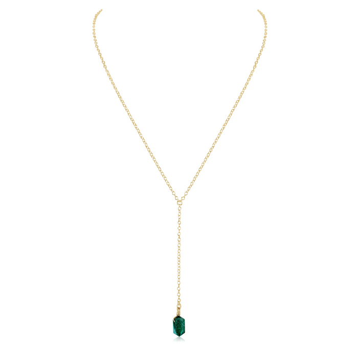 Emerald Double Terminated Mini Crystal Point Lariat Necklace