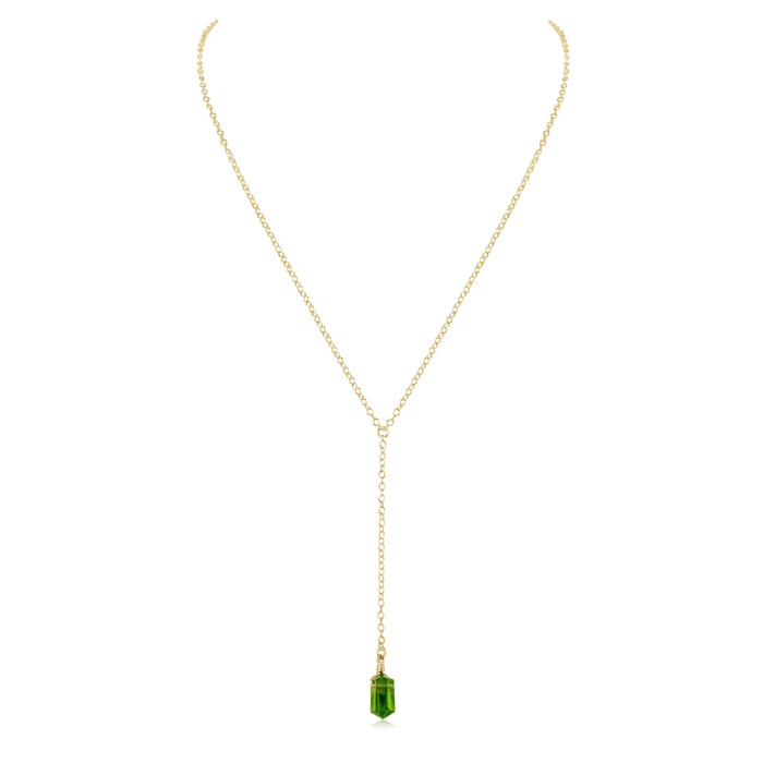 Peridot Double Terminated Mini Crystal Point Lariat Necklace
