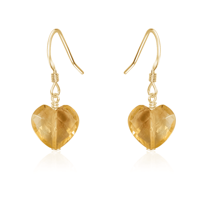 Citrine Crystal Heart Dangle Earrings - Citrine Crystal Heart Dangle Earrings - 14k Gold Fill - Luna Tide Handmade Crystal Jewellery