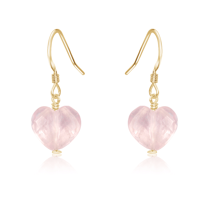 Rose Quartz Crystal Heart Dangle Earrings - Rose Quartz Crystal Heart Dangle Earrings - 14k Gold Fill - Luna Tide Handmade Crystal Jewellery