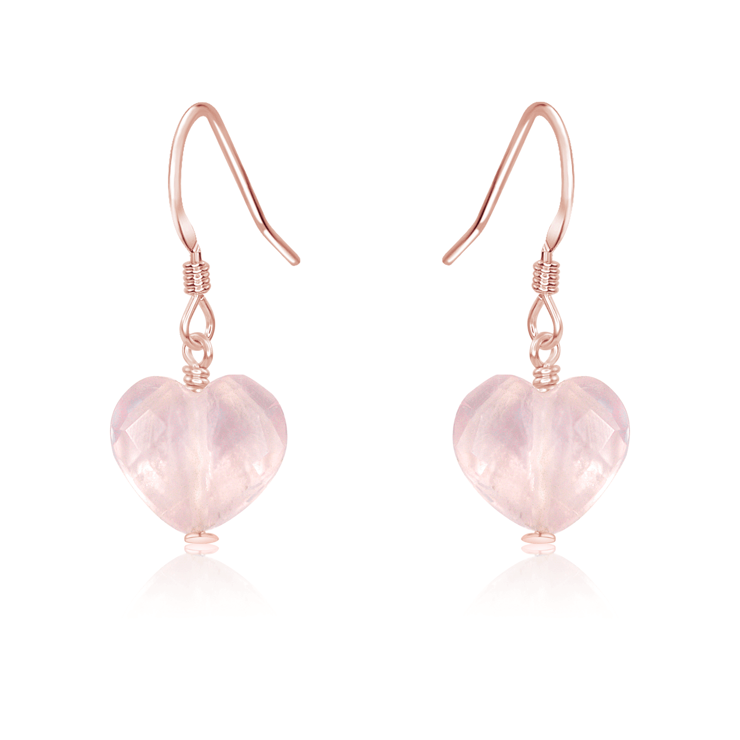 Rose Quartz Crystal Heart Dangle Earrings - Rose Quartz Crystal Heart Dangle Earrings - 14k Rose Gold Fill - Luna Tide Handmade Crystal Jewellery