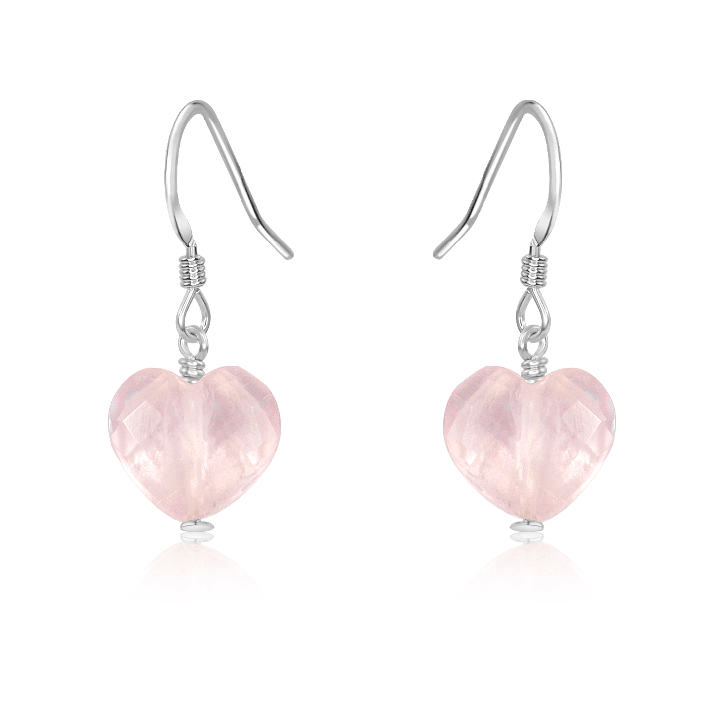 Rose Quartz Crystal Heart Dangle Earrings - Rose Quartz Crystal Heart Dangle Earrings - Sterling Silver - Luna Tide Handmade Crystal Jewellery