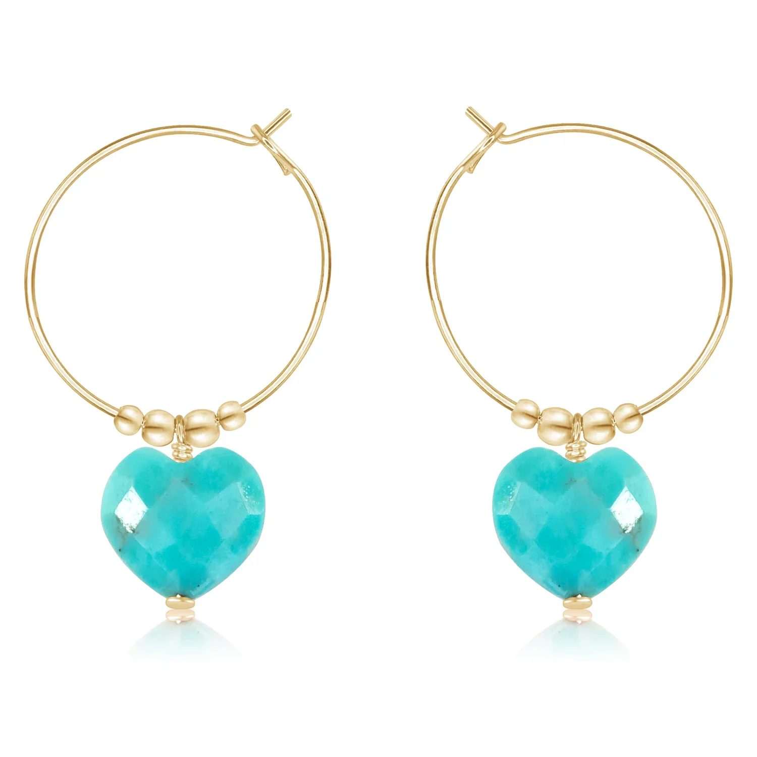 Turquoise Crystal Heart Dangle Hoop Earrings