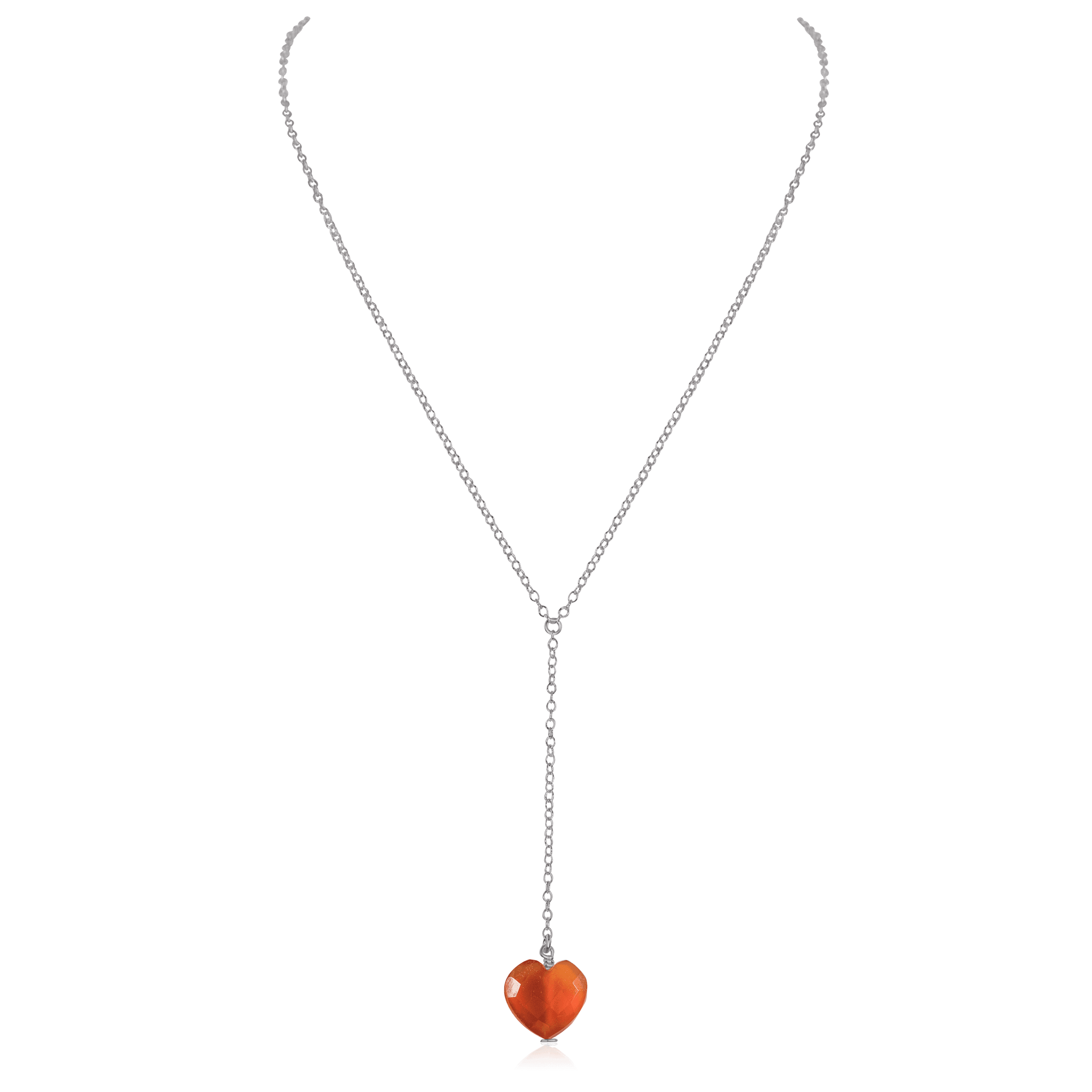 Carnelian Crystal Heart Lariat Necklace - Carnelian Crystal Heart Lariat Necklace - Stainless Steel - Luna Tide Handmade Crystal Jewellery