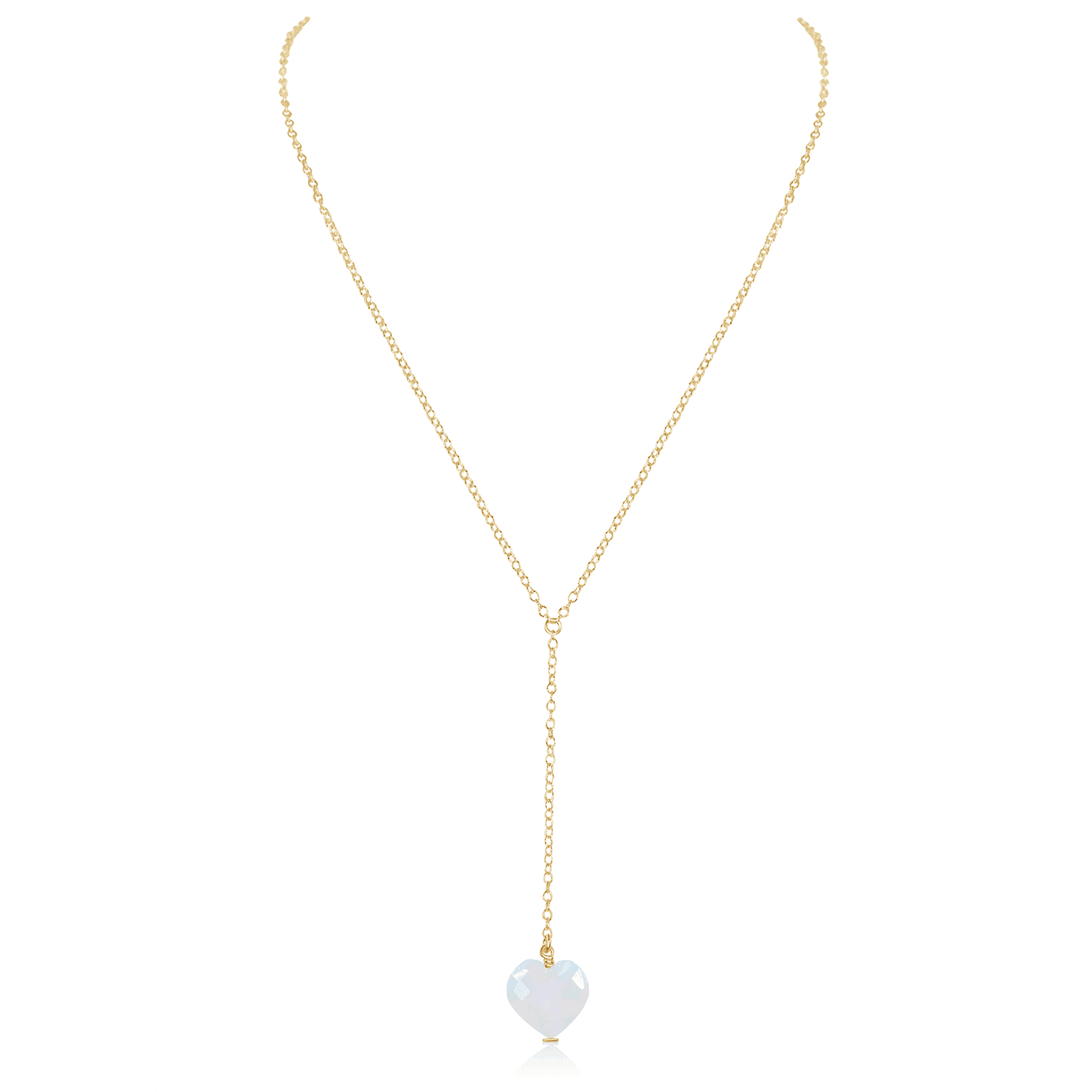 Rainbow Moonstone Crystal Heart Lariat Necklace - Rainbow Moonstone Crystal Heart Lariat Necklace - 14k Gold Fill - Luna Tide Handmade Crystal Jewellery