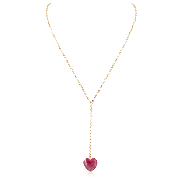 Ruby Crystal Heart Lariat Necklace - Ruby Crystal Heart Lariat Necklace - 14k Gold Fill - Luna Tide Handmade Crystal Jewellery
