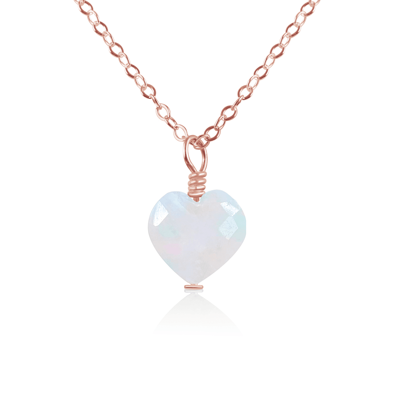 Rainbow Moonstone Crystal Heart Pendant Necklace - Rainbow Moonstone Crystal Heart Pendant Necklace - 14k Rose Gold Fill / Cable - Luna Tide Handmade Crystal Jewellery