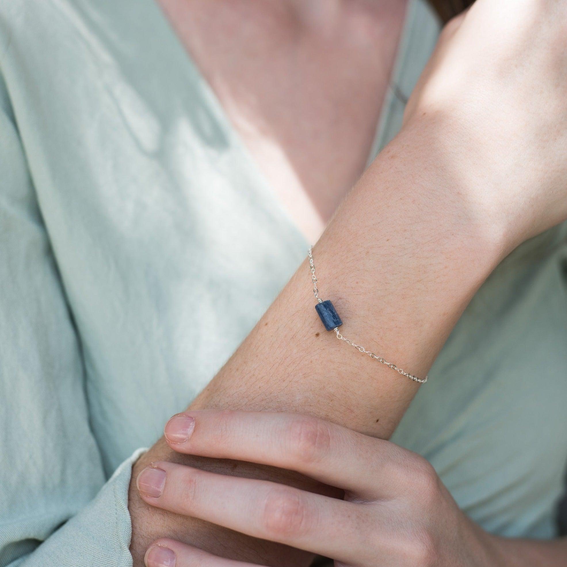 Raw Kyanite Crystal Jewellery Set - Raw Kyanite Crystal Jewellery Set - Sterling Silver / Cable / Necklace & Earrings & Bracelet - Luna Tide Handmade Crystal Jewellery