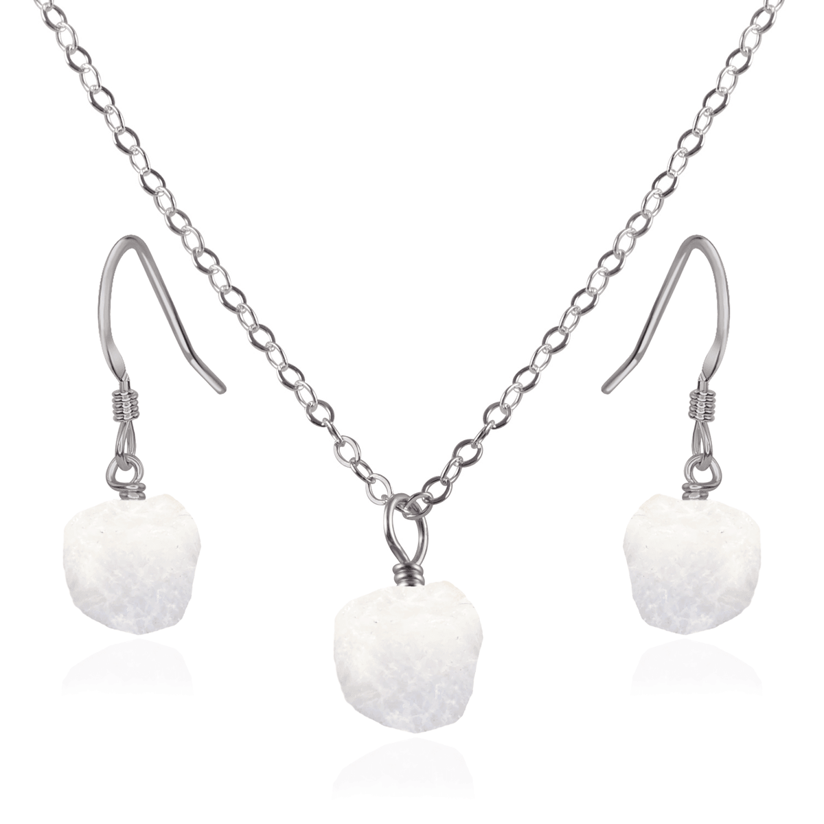 Raw Rainbow Moonstone Crystal Earrings & Necklace Set - Raw Rainbow Moonstone Crystal Earrings & Necklace Set - Stainless Steel / Cable - Luna Tide Handmade Crystal Jewellery