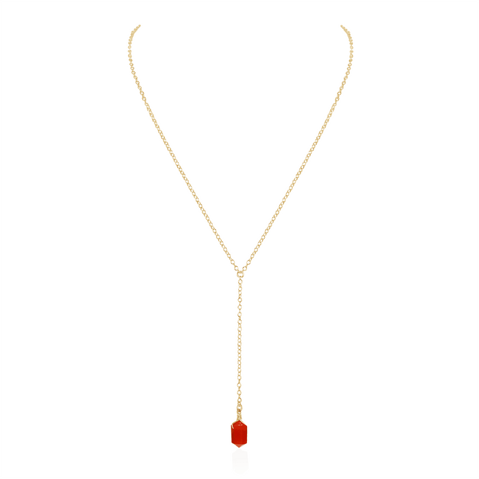Carnelian Double Terminated Mini Crystal Point Lariat Necklace - Carnelian Double Terminated Mini Crystal Point Lariat Necklace - 14k Gold Fill - Luna Tide Handmade Crystal Jewellery
