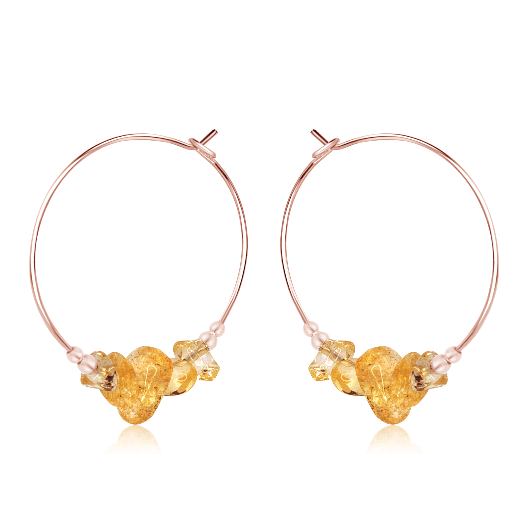 Citrine Crystal Chip Large Hoop Earrings - Citrine Crystal Chip Large Hoop Earrings - 14k Rose Gold Fill - Luna Tide Handmade Crystal Jewellery
