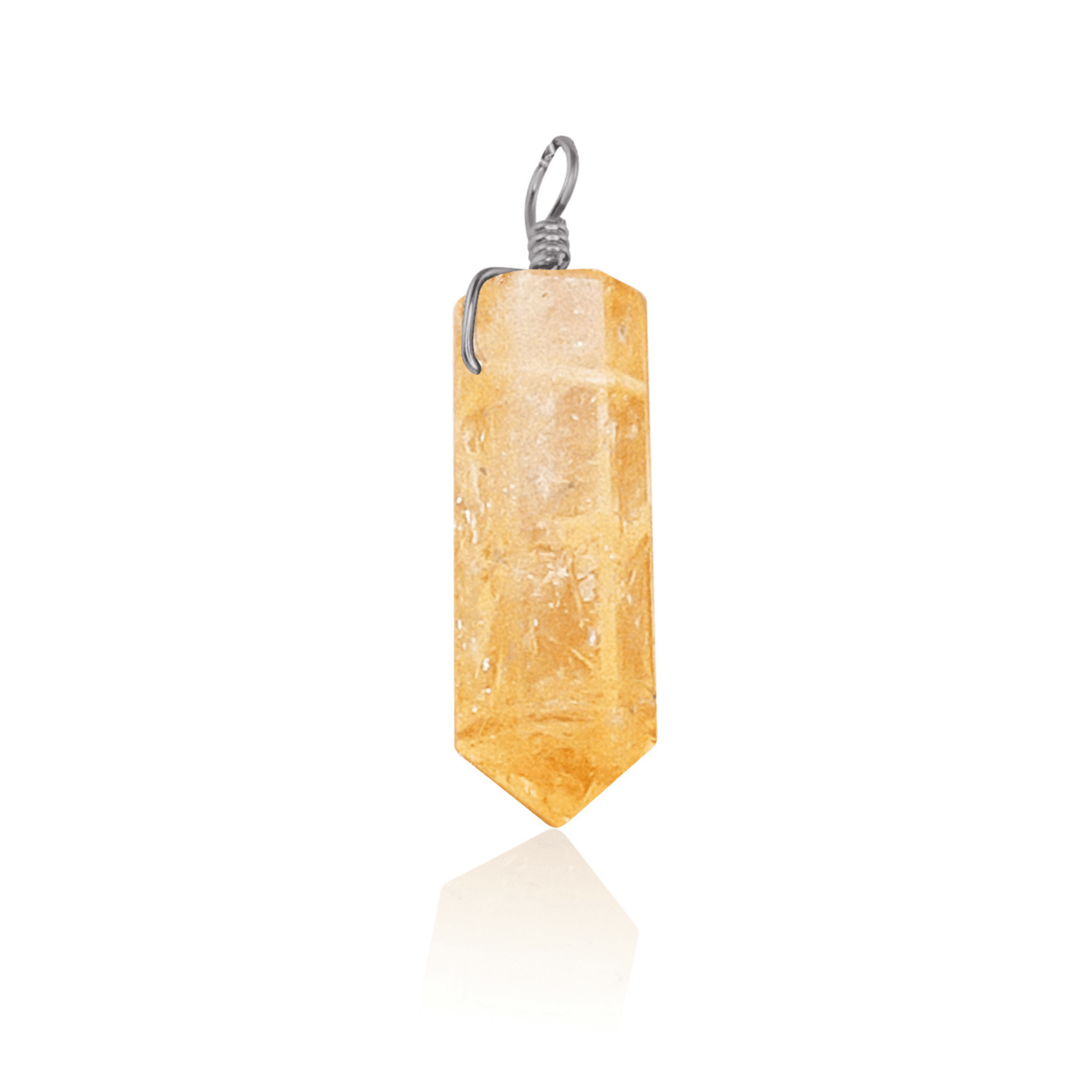 Large Citrine Crystal Tower Point Generator Pendant - Large Citrine Crystal Tower Point Generator Pendant - Stainless Steel - Luna Tide Handmade Crystal Jewellery