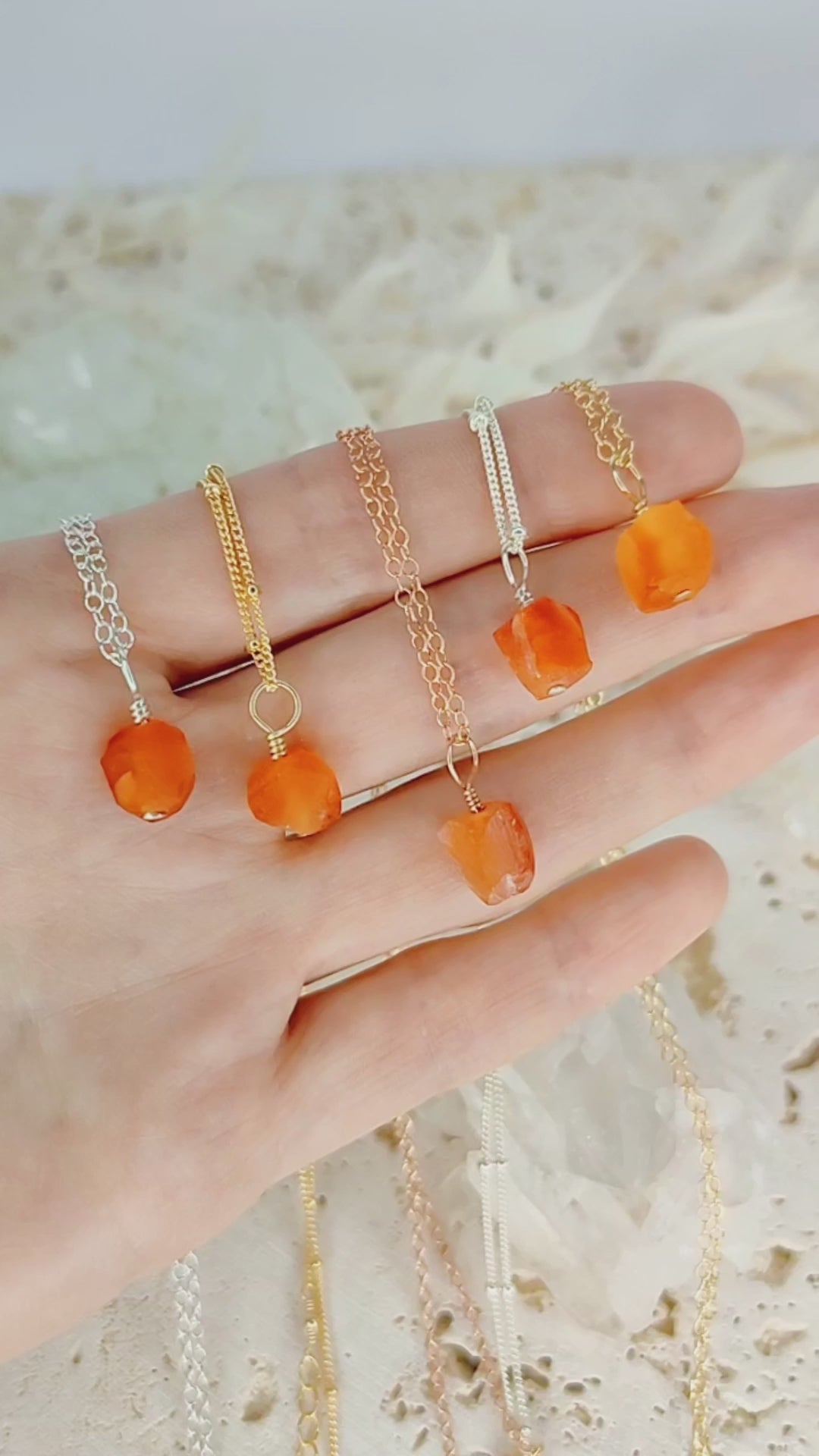 Tiny Raw Carnelian Pendant Necklace