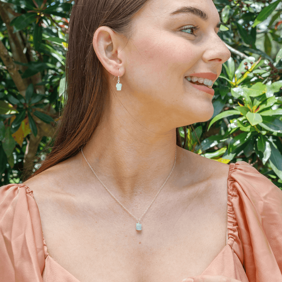 Raw Blue Lace Agate Crystal Earrings & Necklace Set - Raw Blue Lace Agate Crystal Earrings & Necklace Set - Sterling Silver / Cable - Luna Tide Handmade Crystal Jewellery