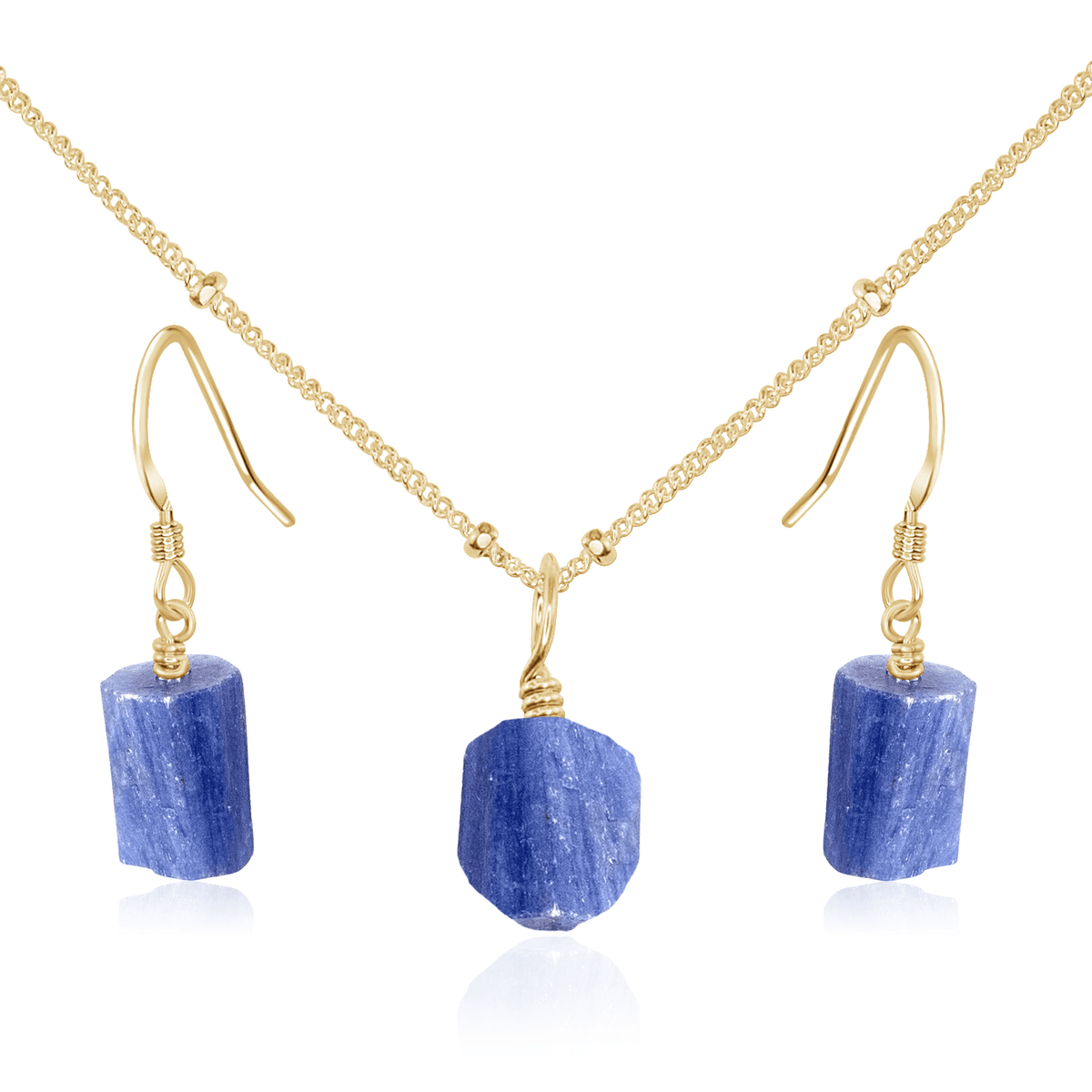 Raw Kyanite Crystal Jewellery Set - Raw Kyanite Crystal Jewellery Set - 14k Gold Fill / Satellite / Necklace & Earrings - Luna Tide Handmade Crystal Jewellery