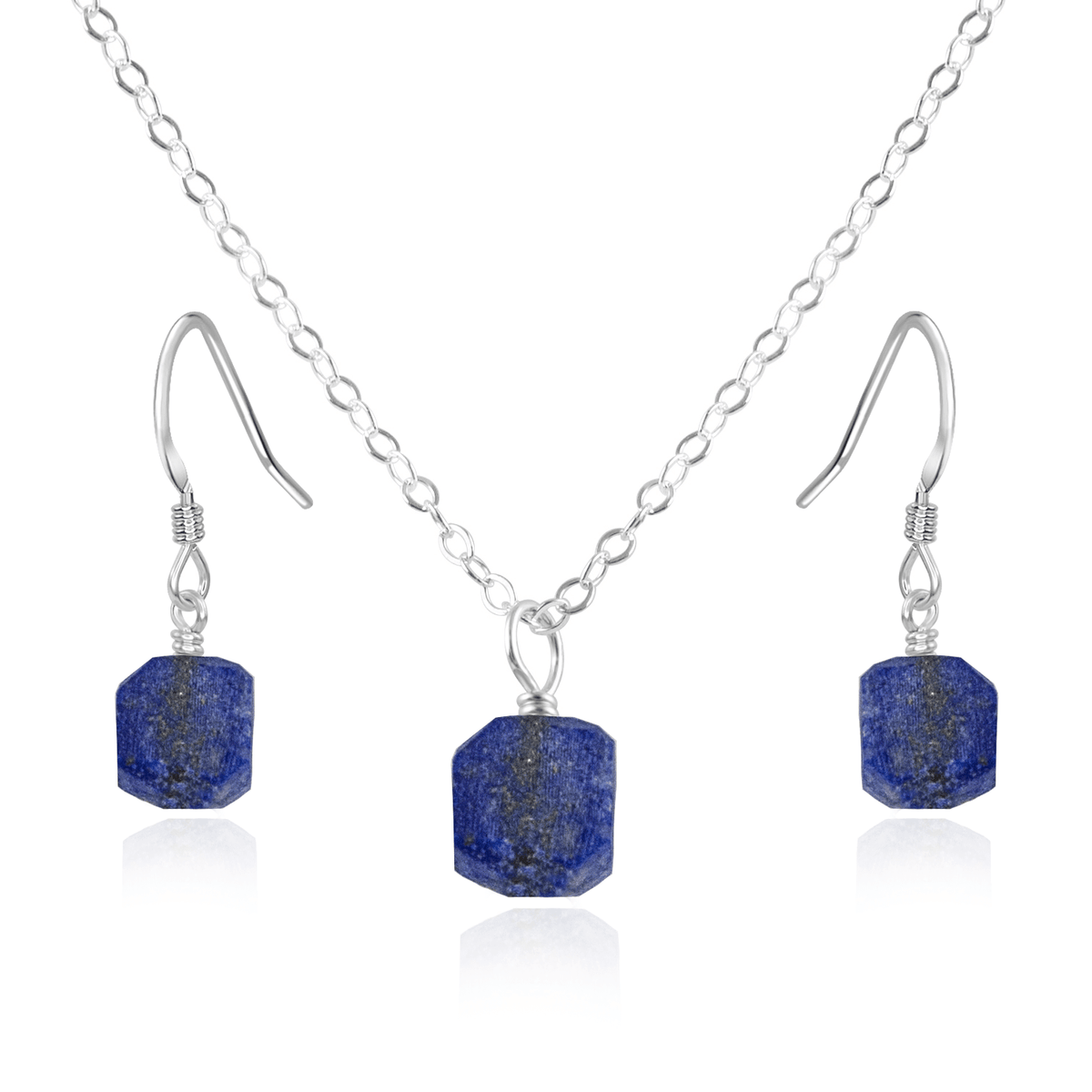 Raw Lapis Lazuli Crystal Jewellery Set - Raw Lapis Lazuli Crystal Jewellery Set - Sterling Silver / Cable / Necklace & Earrings - Luna Tide Handmade Crystal Jewellery