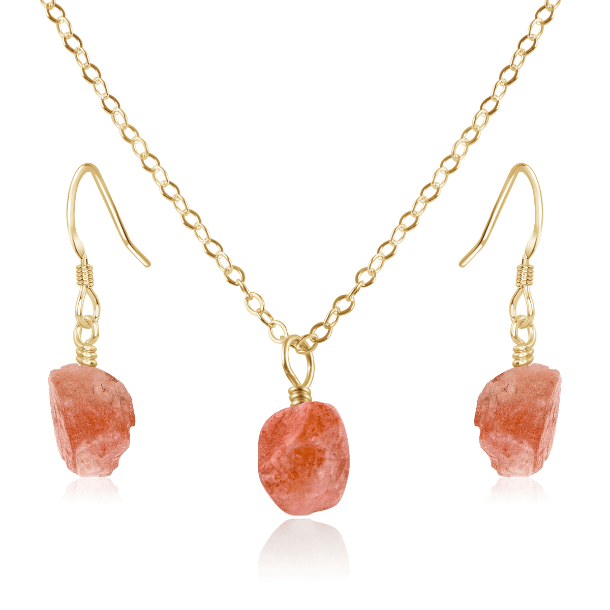Raw Sunstone Crystal Jewellery Set - Raw Sunstone Crystal Jewellery Set - 14k Gold Fill / Cable / Necklace & Earrings - Luna Tide Handmade Crystal Jewellery