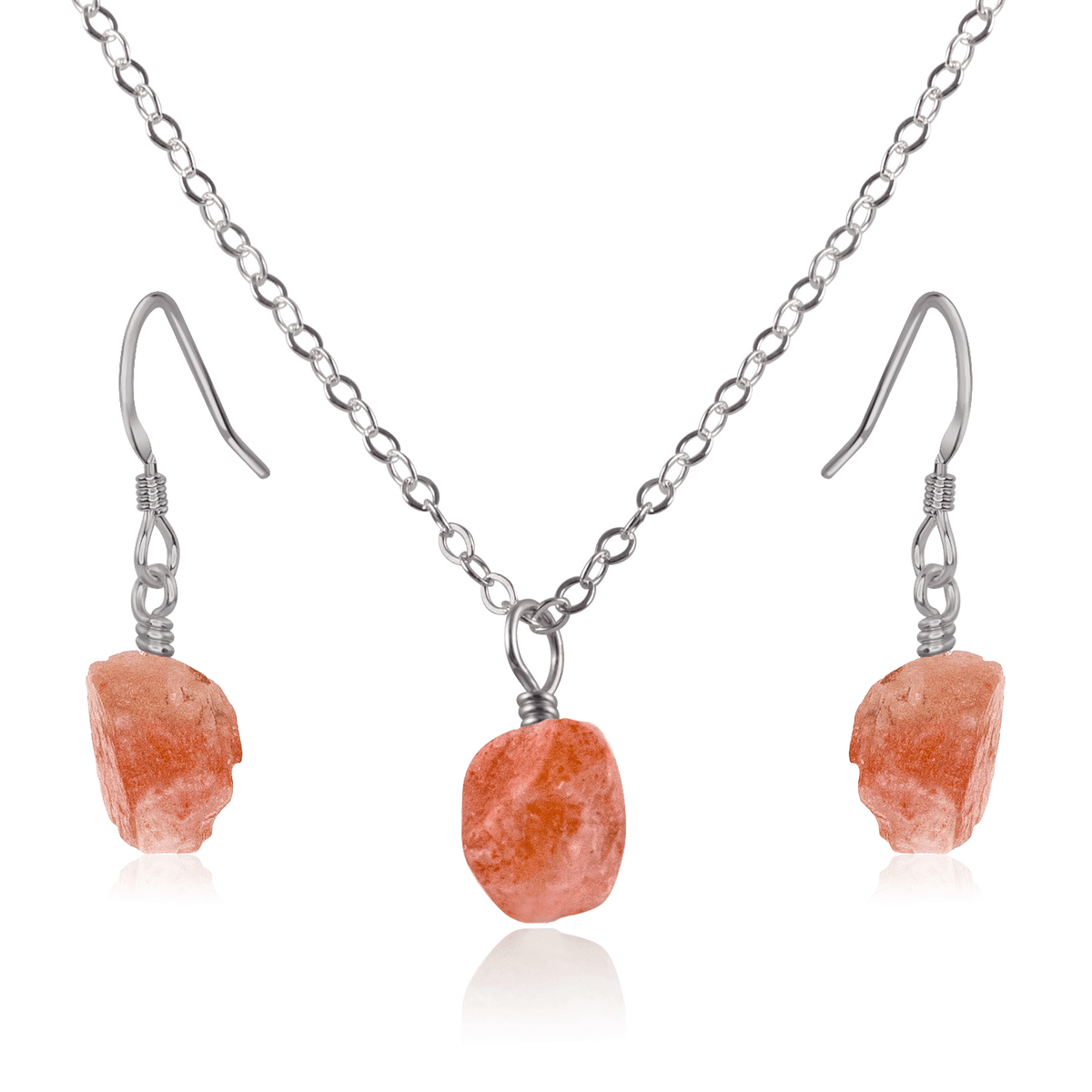 Raw Sunstone Crystal Jewellery Set - Raw Sunstone Crystal Jewellery Set - Stainless Steel / Cable / Necklace & Earrings - Luna Tide Handmade Crystal Jewellery