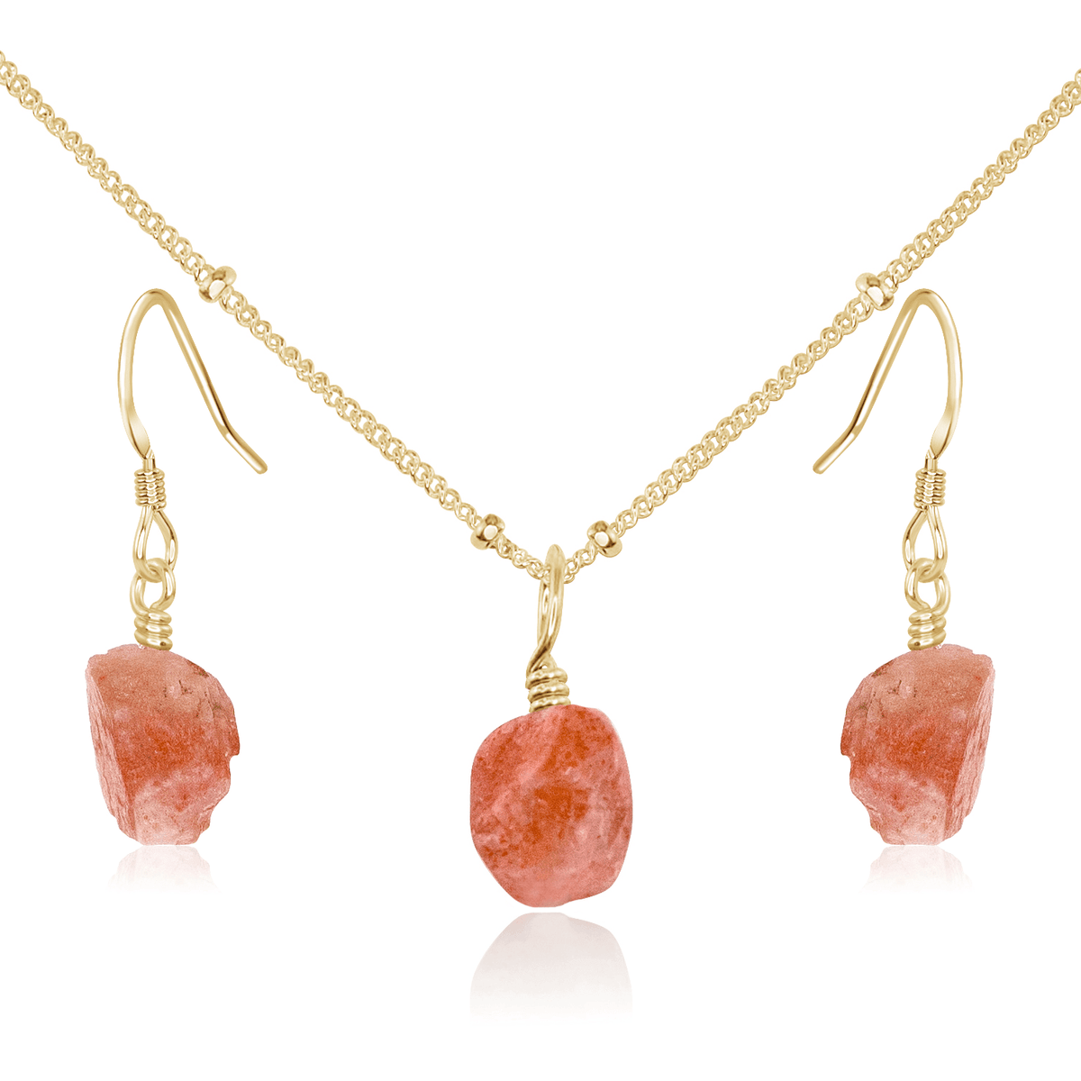 Raw Sunstone Crystal Jewellery Set - Raw Sunstone Crystal Jewellery Set - 14k Gold Fill / Satellite / Necklace & Earrings - Luna Tide Handmade Crystal Jewellery