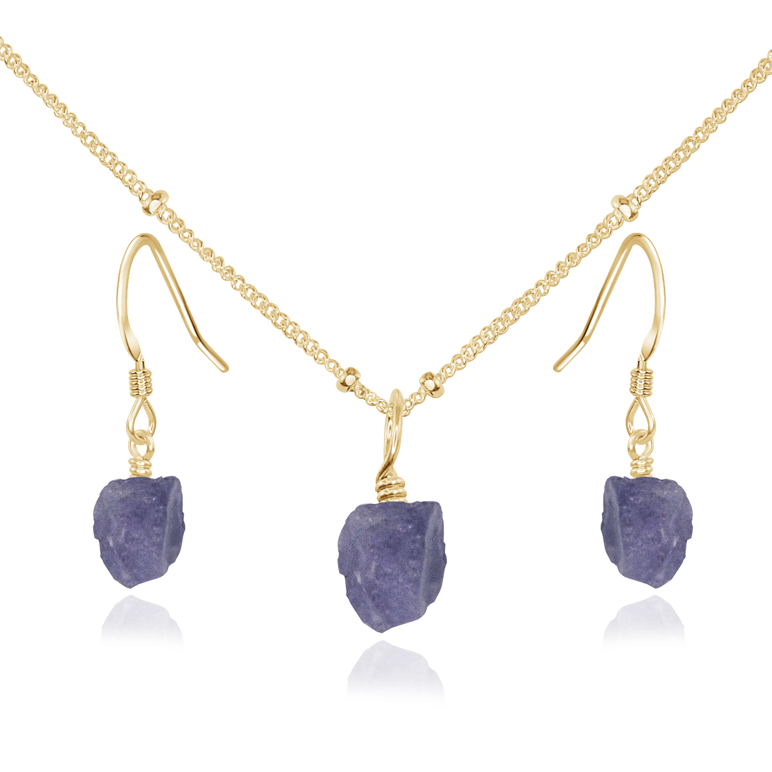 Raw Tanzanite Crystal Jewellery Set - Raw Tanzanite Crystal Jewellery Set - 14k Gold Fill / Satellite / Necklace & Earrings - Luna Tide Handmade Crystal Jewellery