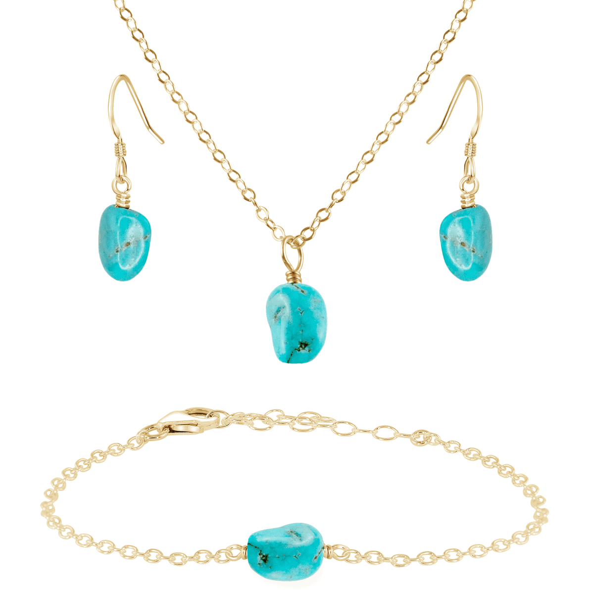 Raw Turquoise Crystal Earrings, Necklace & Bracelet Set - Raw Turquoise Crystal Earrings, Necklace & Bracelet Set - 14k Gold Fill - Luna Tide Handmade Crystal Jewellery