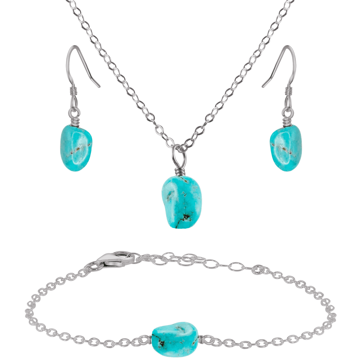 Raw Turquoise Crystal Earrings, Necklace & Bracelet Set - Raw Turquoise Crystal Earrings, Necklace & Bracelet Set - Stainless Steel - Luna Tide Handmade Crystal Jewellery