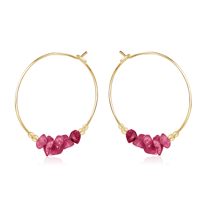 Ruby Crystal Chip Large Hoop Earrings - Ruby Crystal Chip Large Hoop Earrings - 14k Gold Fill - Luna Tide Handmade Crystal Jewellery