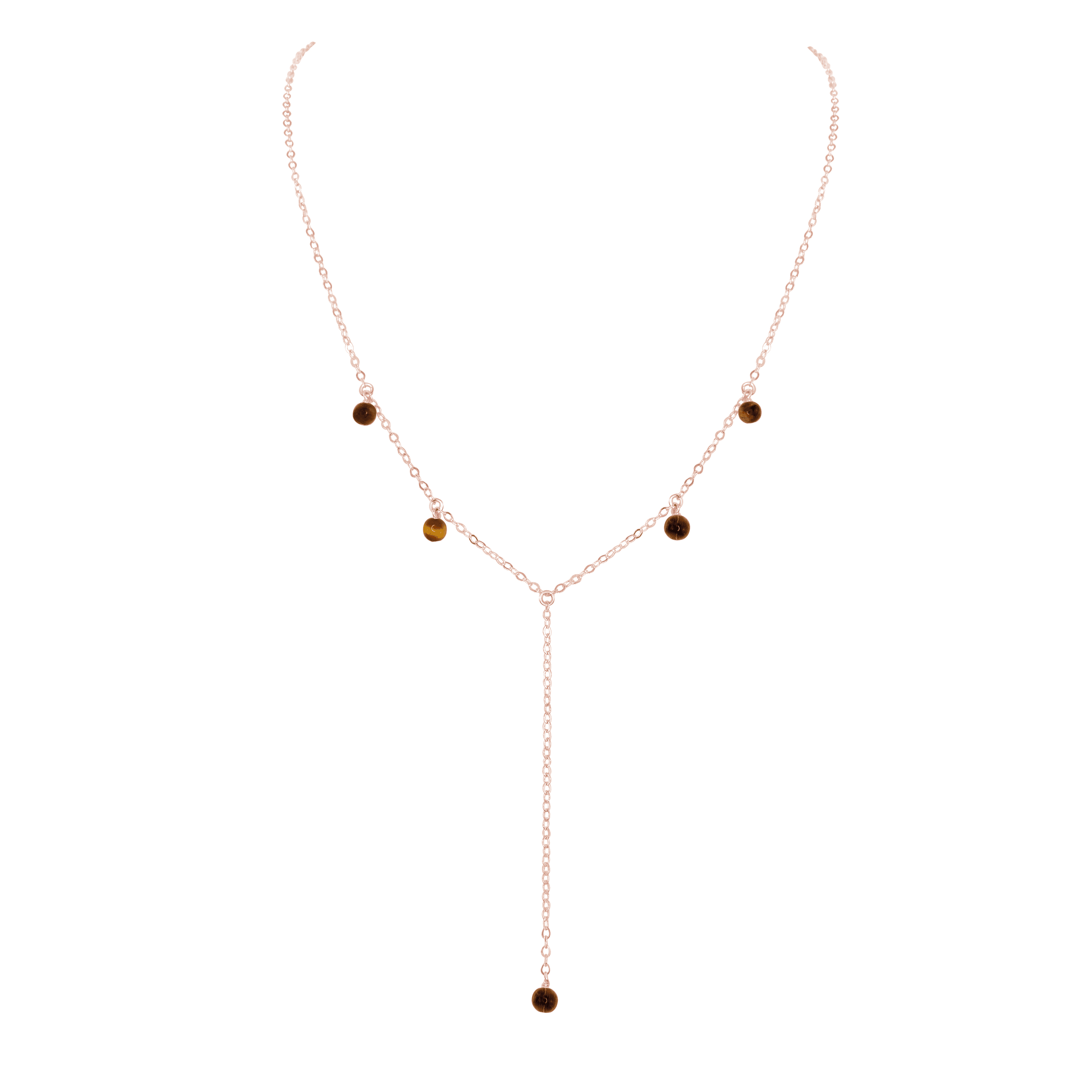 Tiger's Eye Crystal Boho Lariat Necklace - Tiger's Eye Crystal Boho Lariat Necklace - 14k Rose Gold Fill - Luna Tide Handmade Crystal Jewellery