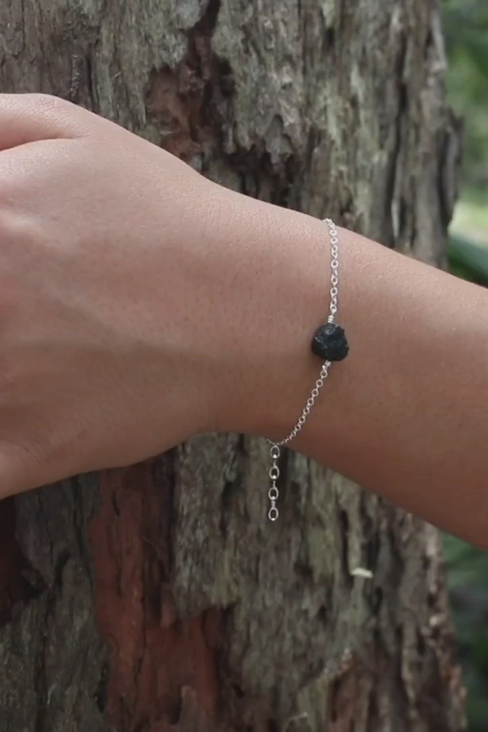Raw Black Tourmaline Crystal Nugget Bracelet