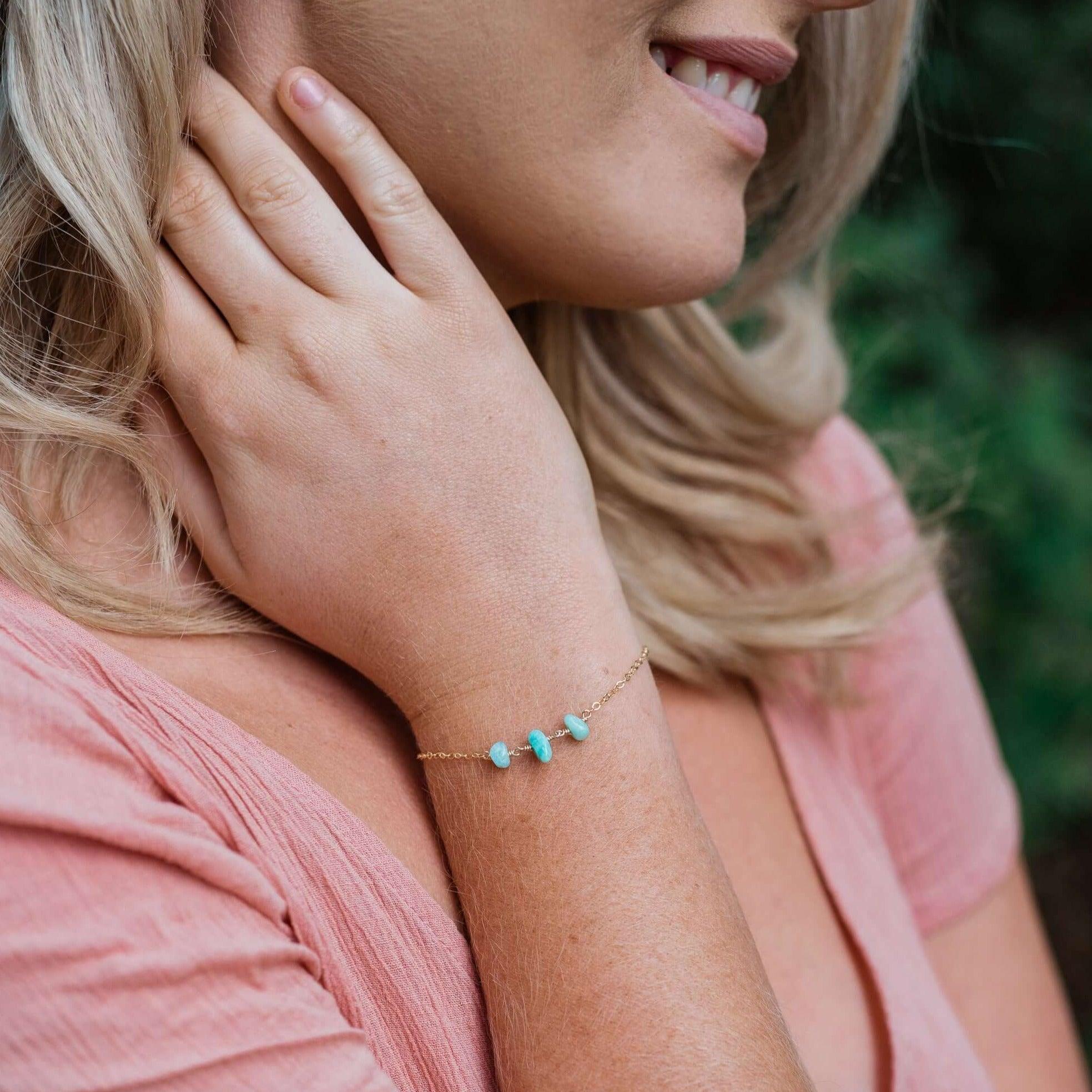 Amazonite Beaded Chain Bracelet - Amazonite Beaded Chain Bracelet - 14k Gold Fill - Luna Tide Handmade Crystal Jewellery