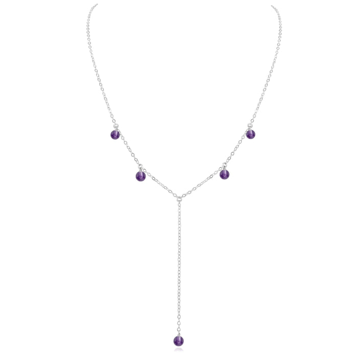 Amethyst Boho Lariat Necklace - Amethyst Boho Lariat Necklace - Sterling Silver - Luna Tide Handmade Crystal Jewellery
