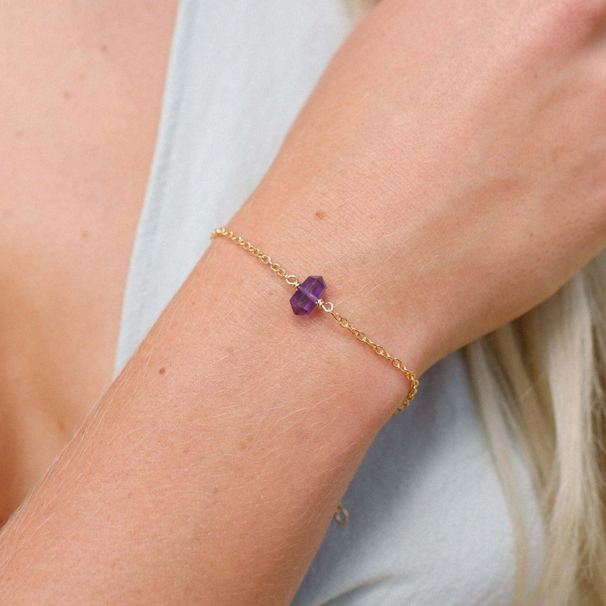 Amethyst Double Terminated Mini Crystal Point Bracelet - Amethyst Double Terminated Mini Crystal Point Bracelet - Sterling Silver - Luna Tide Handmade Crystal Jewellery
