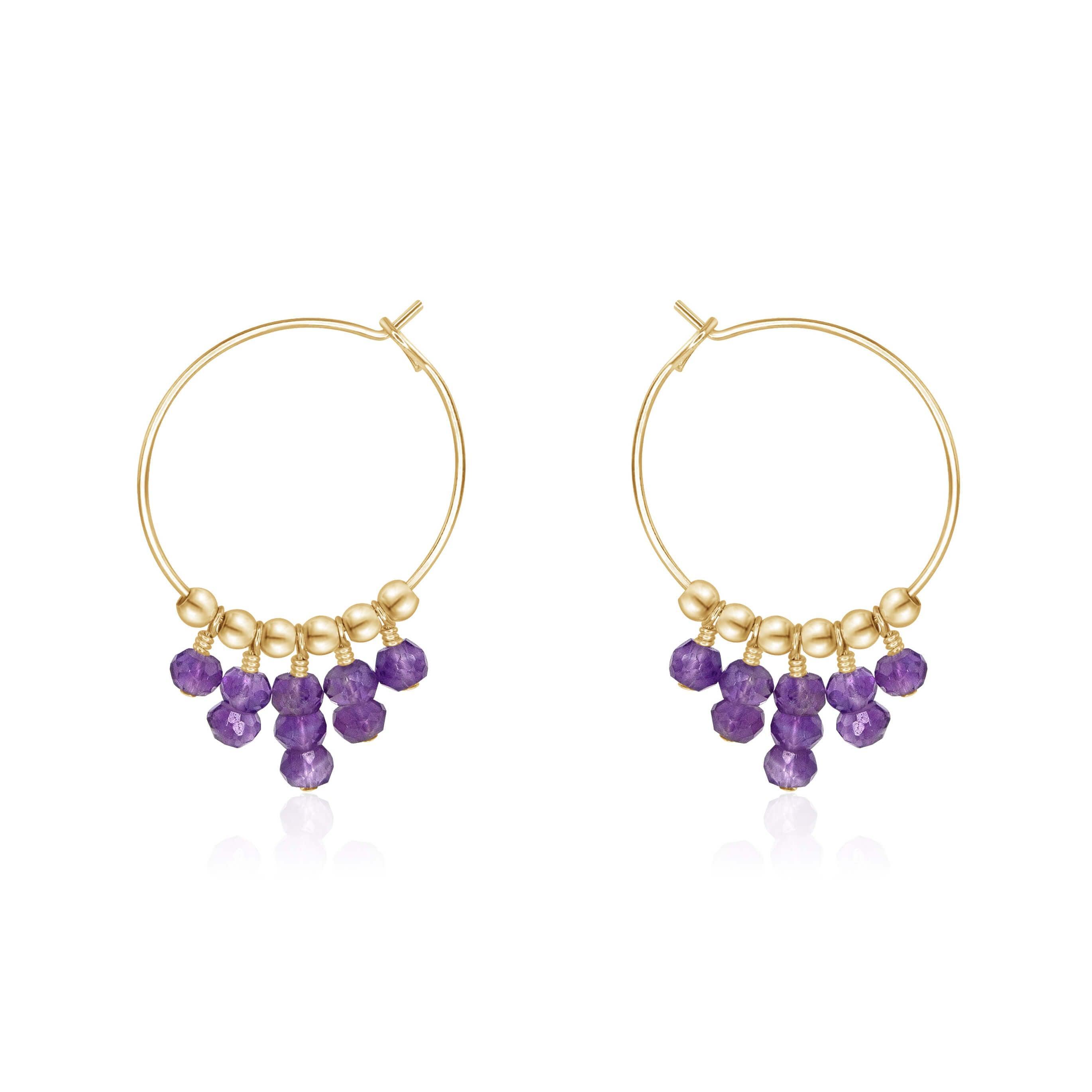 Amethyst Statement Hoop Earrings - Amethyst Statement Hoop Earrings - 14k Gold Fill - Luna Tide Handmade Crystal Jewellery