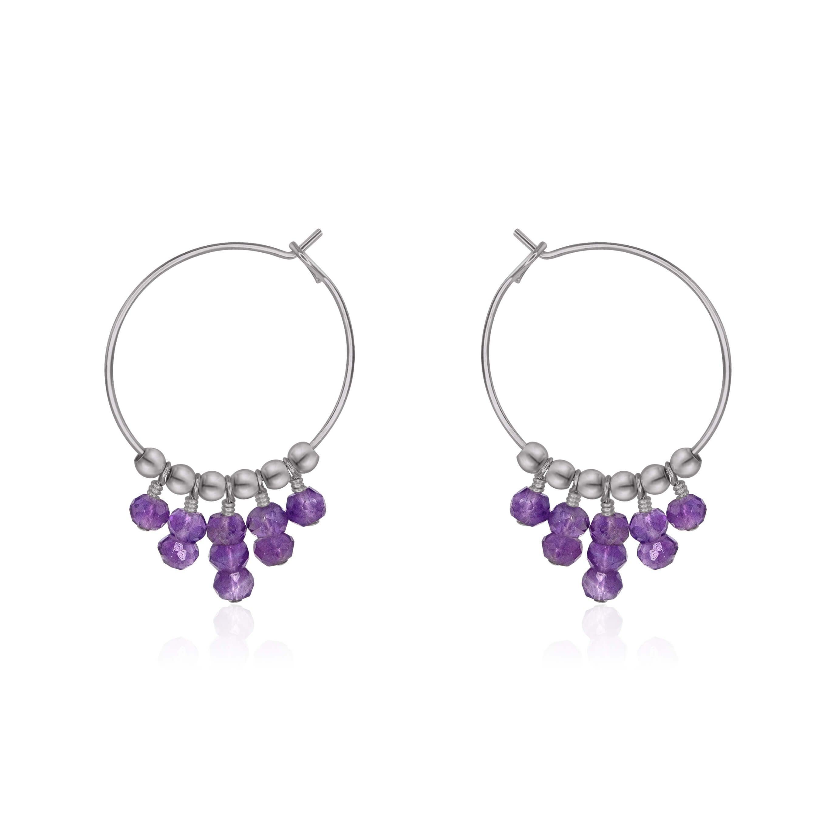Amethyst Statement Hoop Earrings - Amethyst Statement Hoop Earrings - Stainless Steel - Luna Tide Handmade Crystal Jewellery