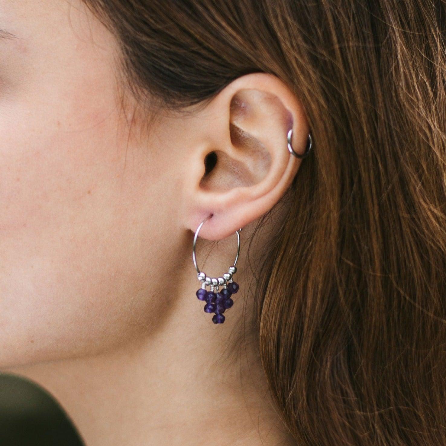 Amethyst Statement Hoop Earrings - Amethyst Statement Hoop Earrings - Sterling Silver - Luna Tide Handmade Crystal Jewellery