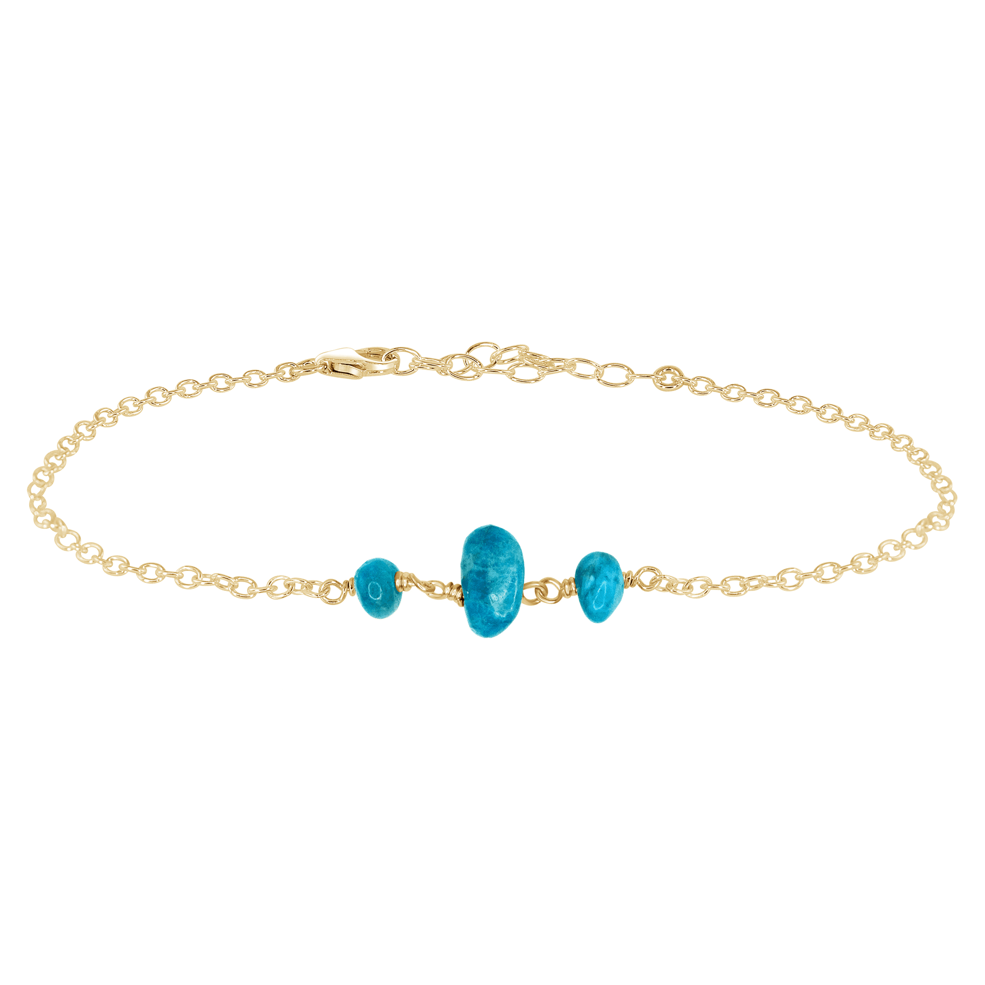 Apatite Beaded Chain Anklet - Apatite Beaded Chain Anklet - 14k Gold Fill - Luna Tide Handmade Crystal Jewellery