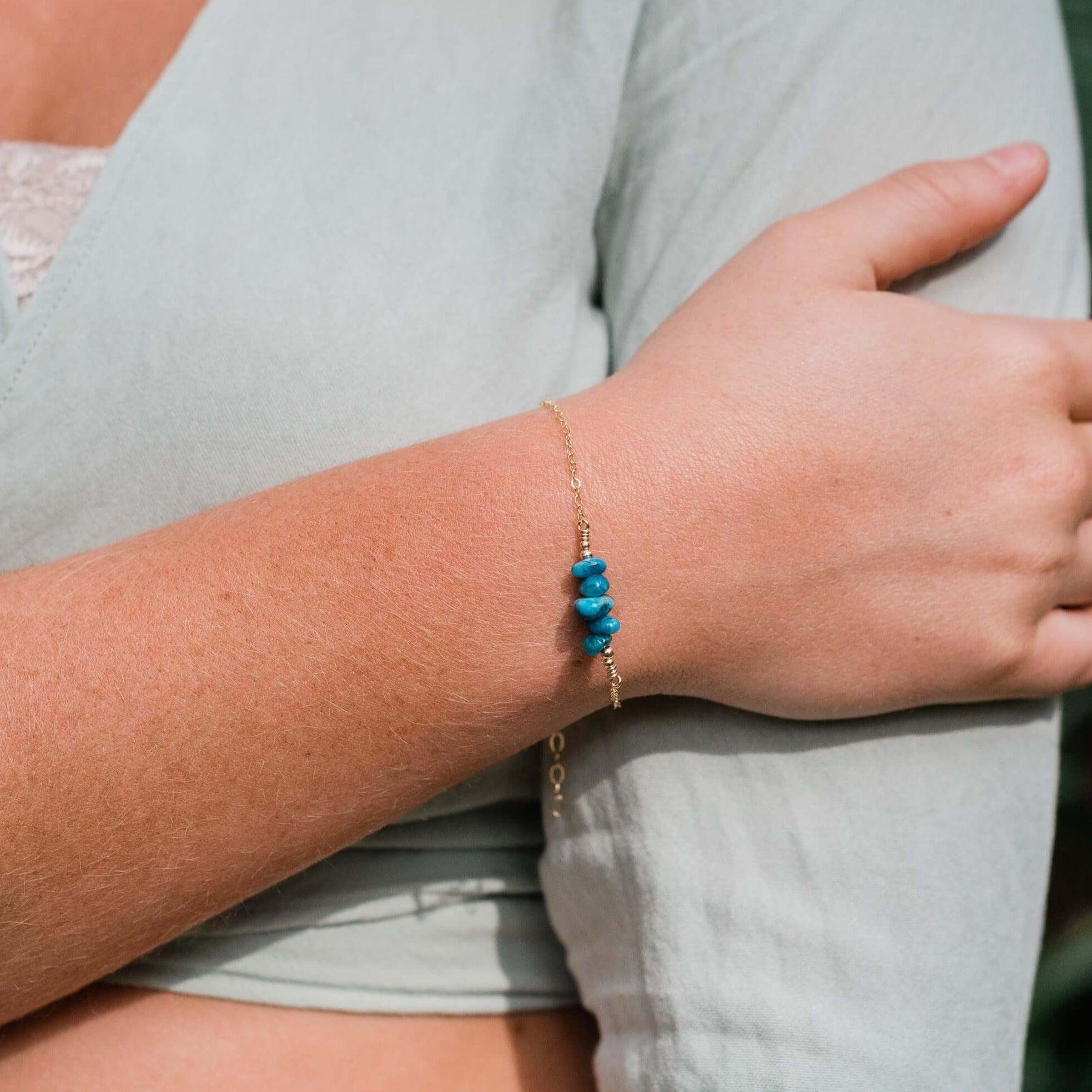 Apatite Chip Bead Bar Bracelet - Apatite Chip Bead Bar Bracelet - Sterling Silver - Luna Tide Handmade Crystal Jewellery