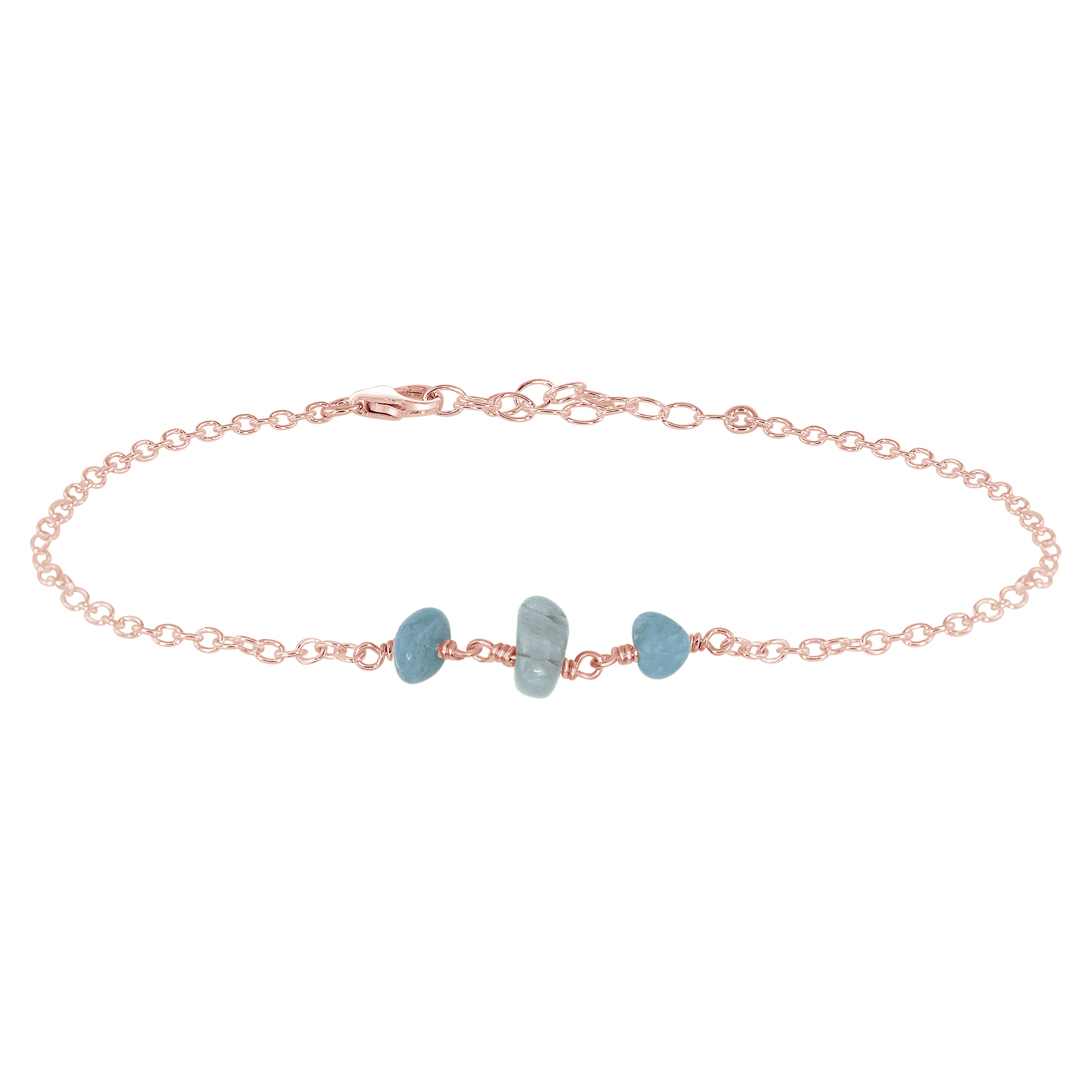 Aquamarine Beaded Chain Anklet - Aquamarine Beaded Chain Anklet - 14k Rose Gold Fill - Luna Tide Handmade Crystal Jewellery